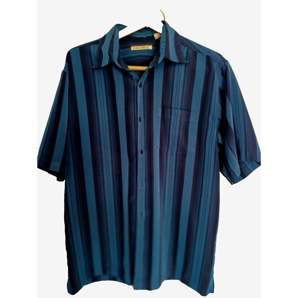 Havanera Mens Shirt Sz Lg Blue Stripes